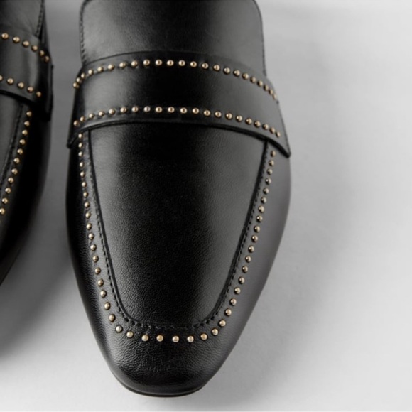 Zara Black Soft Leather Studded Loafer Sz 7.5 - Picture 6 of 15